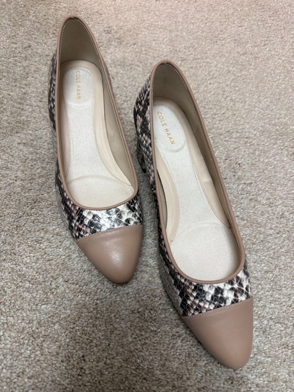 Cole Haan Taupe & Snake-Print Pointed-Toe